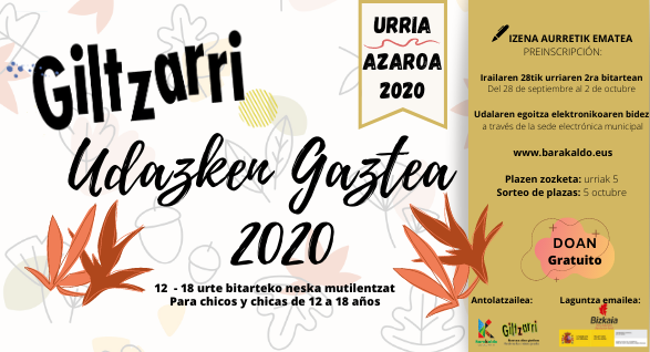 UDAZKEN GAZTEA2020. INSCRIPCIÓN EN LOS GRUPOS JUVENILES