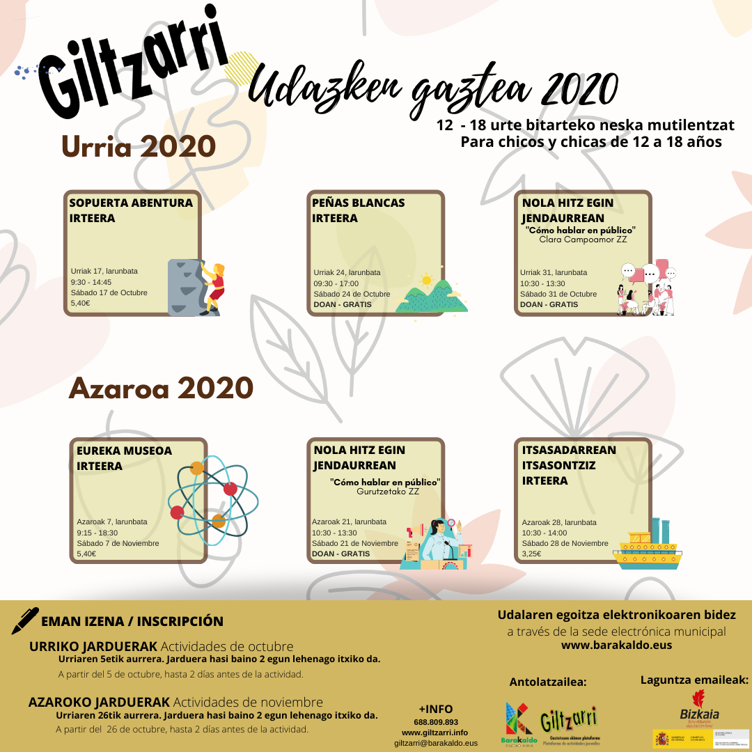 UDAZKEN GAZTEA 2020. ACTIVIDADES DE OCIO Y FORMATIVAS